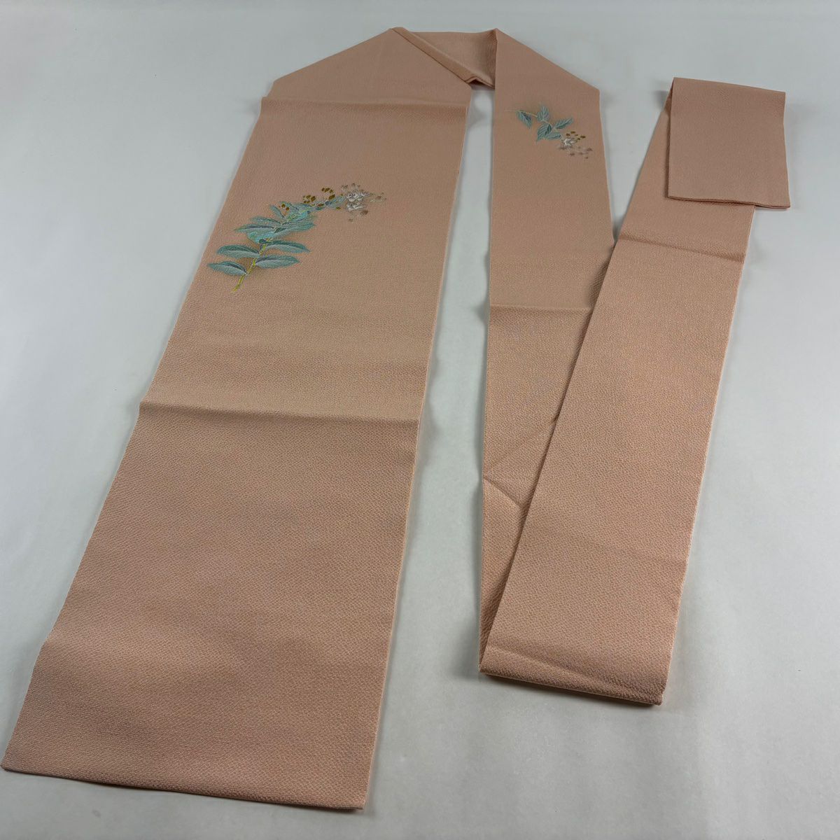 【美品】名古屋帶 秀品級 草花紋紋 金銀彩 縮緬 粉紅 純蠶絲