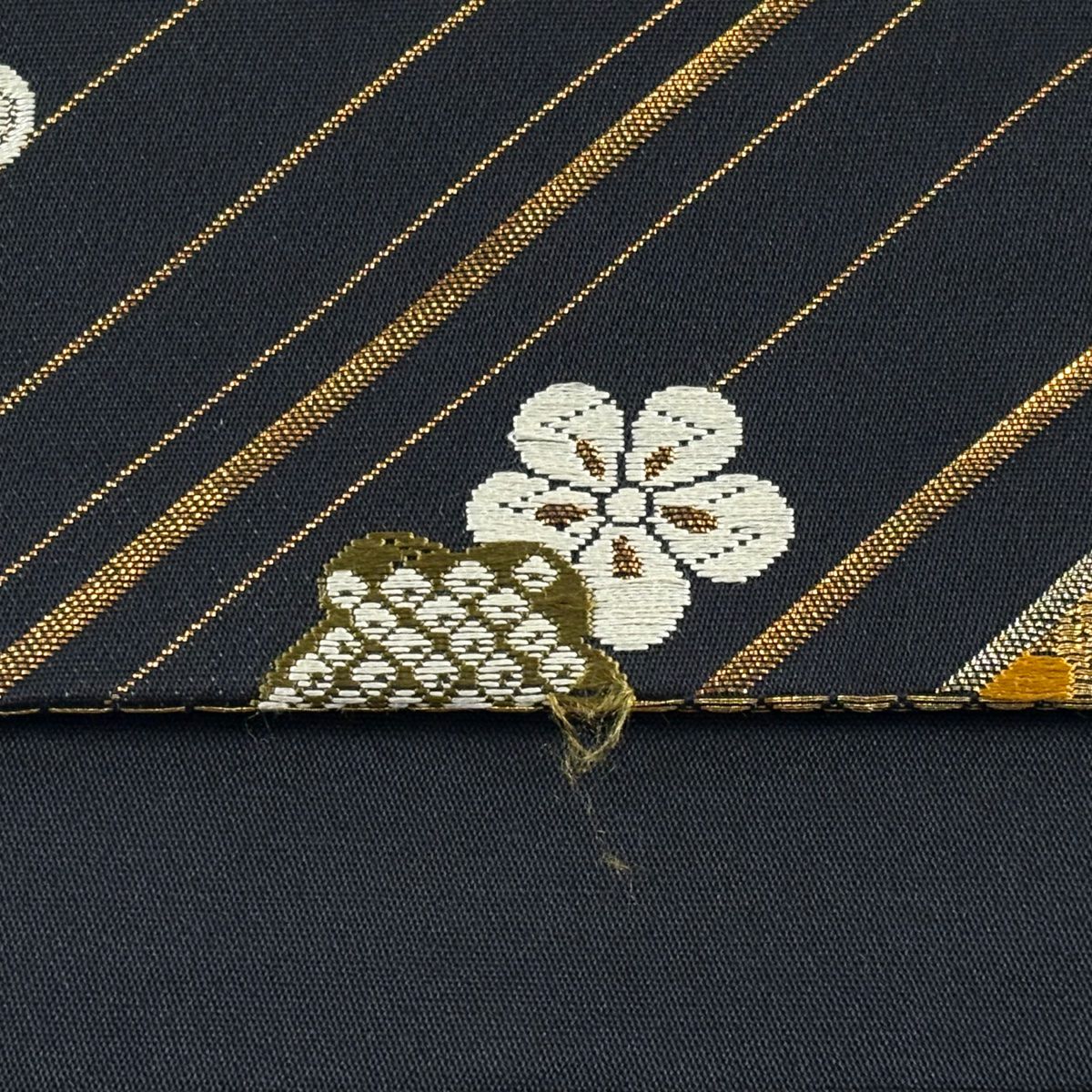 袋帶 秀品級 關西仕立 雛蝶 花 金金箔 金絲 黑 六通 純蠶絲