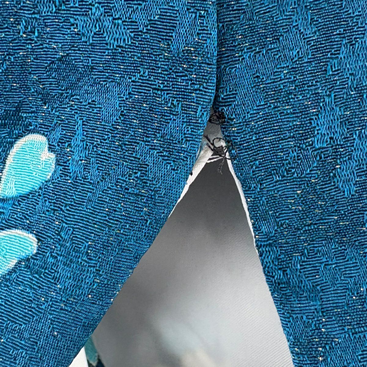【美品】振袖禮服 身長169.5cm 袖長70cm L 雙層 櫻花 霞 金通し 金金箔 青綠 純蠶絲 逸品級