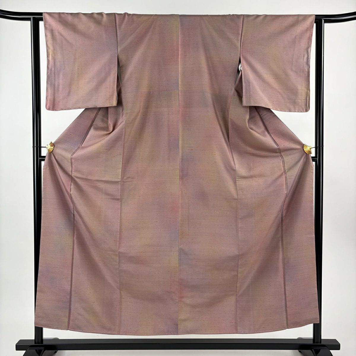 【美品】 小紋 身長154cm 袖長63cm S 雙層 牛首紬織織地 證書あり 縞 ぼかし 小豆 純蠶絲 逸品級