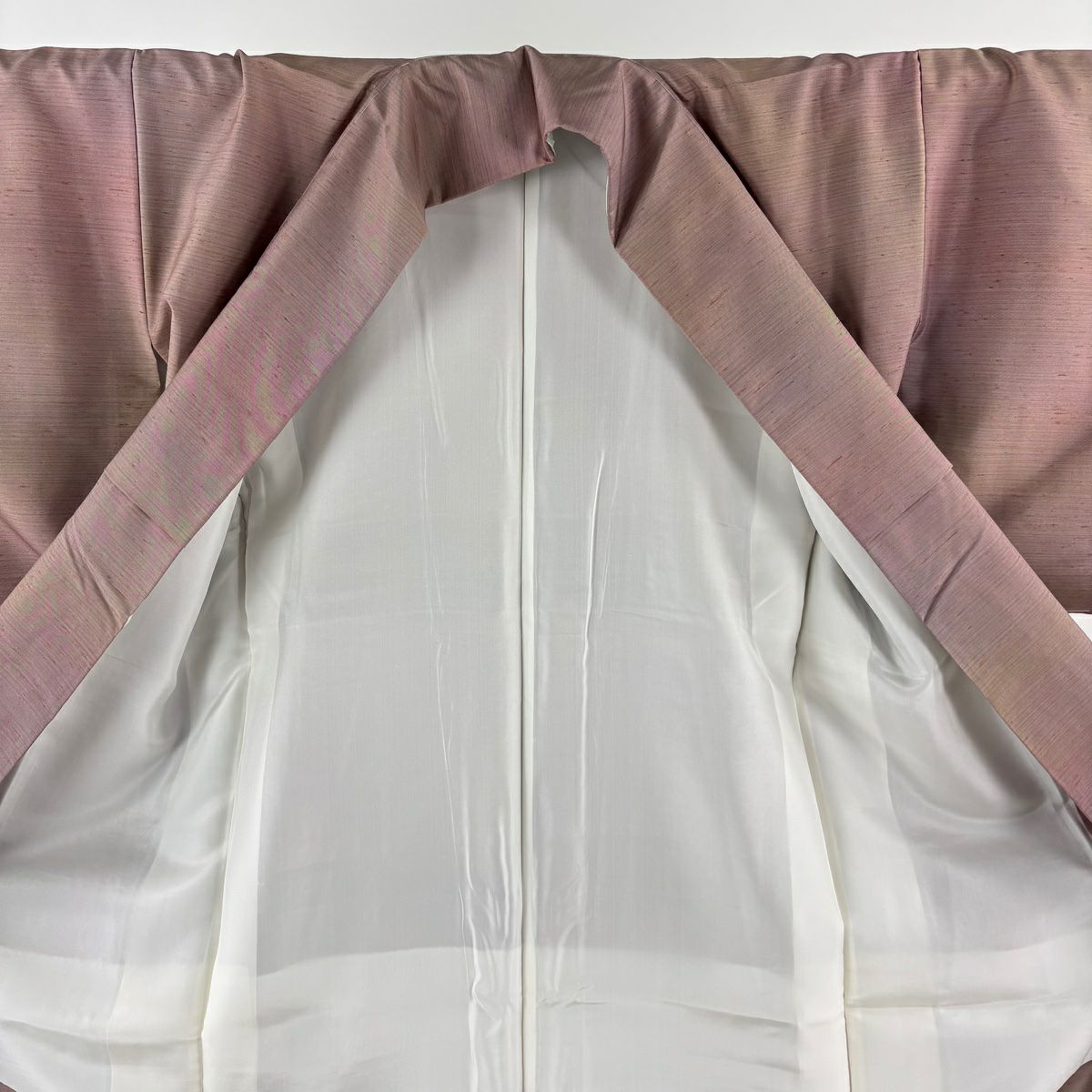 【美品】 小紋 身長154cm 袖長63cm S 雙層 牛首紬織織地 證書あり 縞 ぼかし 小豆 純蠶絲 逸品級