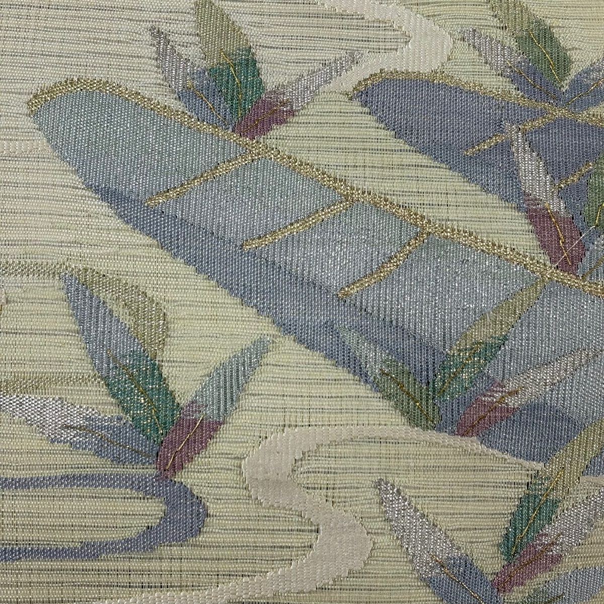 【美品】 名古屋帶 秀品級 夏帶 絽 八寸名古屋帶 舟 流水 金銀彩 金金箔 抹茶 純蠶絲