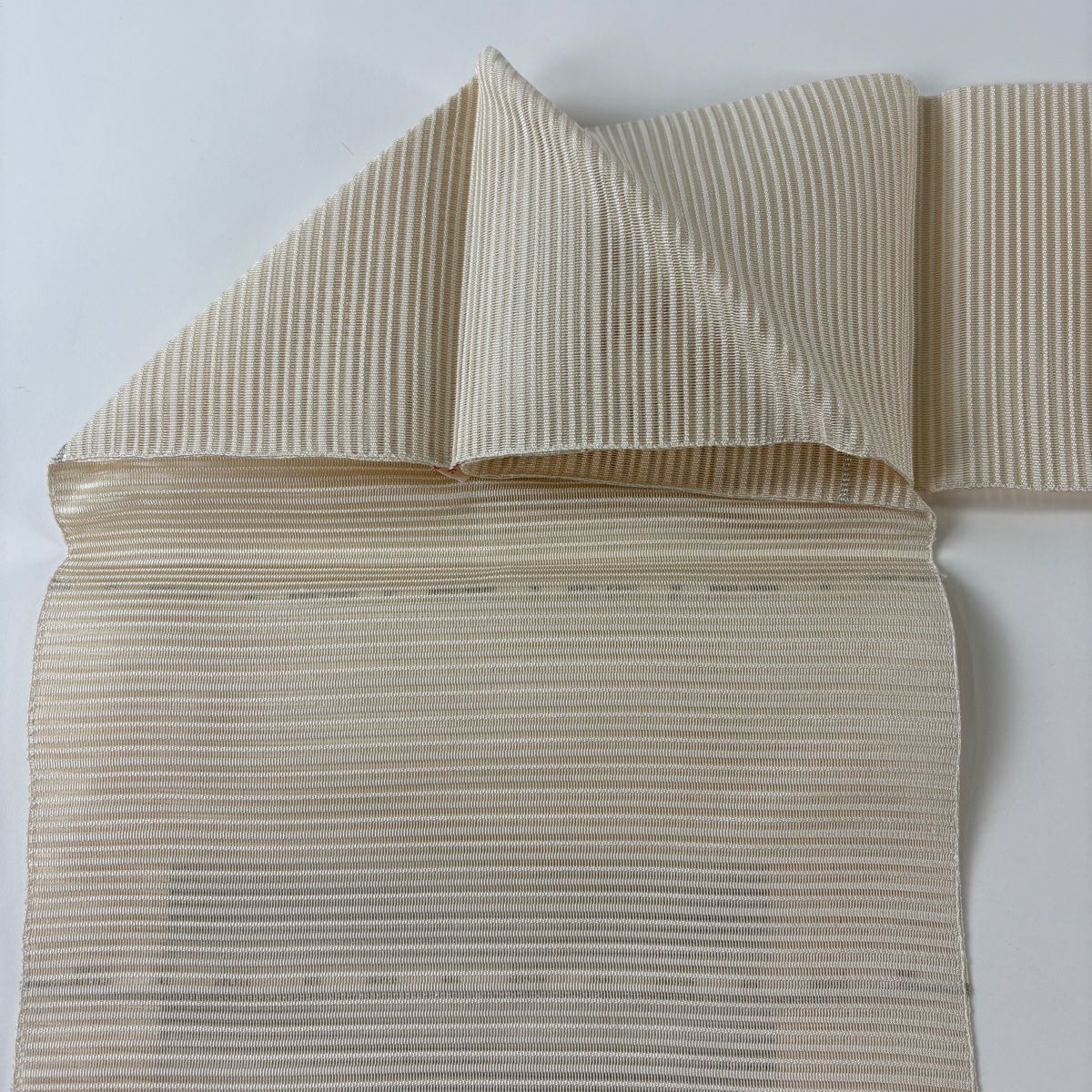 【美品】名古屋帶 秀品級 夏帶 絽 八寸名古屋帶 縞 幾何學 金銀彩 灰色 純蠶絲