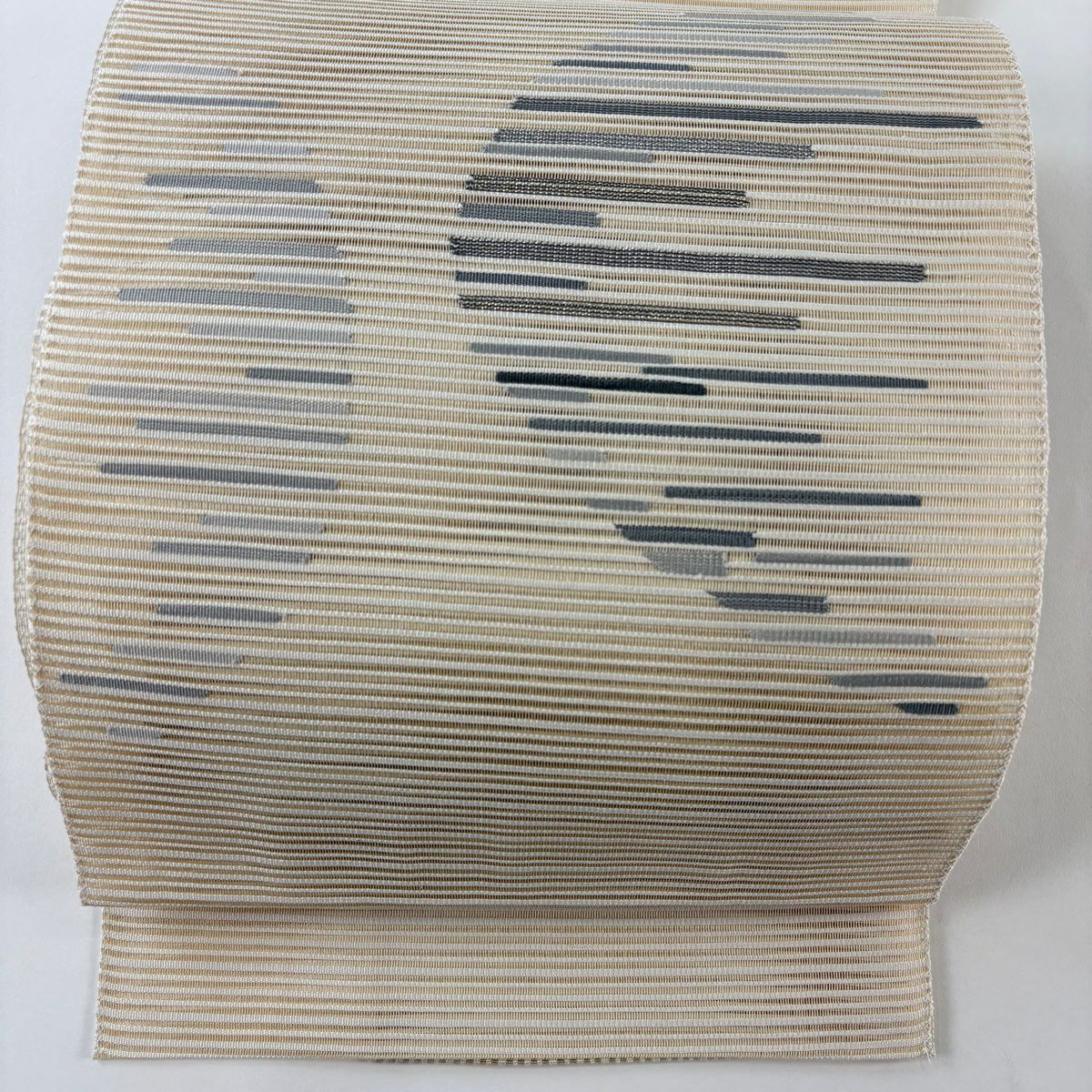 【美品】名古屋帶 秀品級 夏帶 絽 八寸名古屋帶 松樹葉仕立 雜紋 銀線 米色 純蠶絲