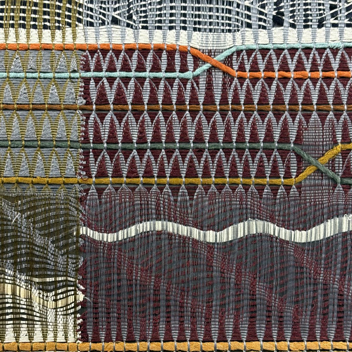 【美品】 袋帶 秀品級 橫段 波 青灰 純蠶絲