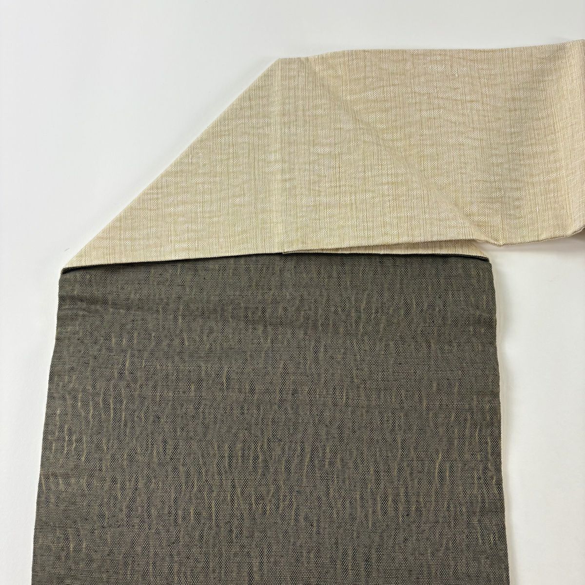 【美品】名古屋帶 優品級 草花紋 金糸 茶綠 純蠶絲