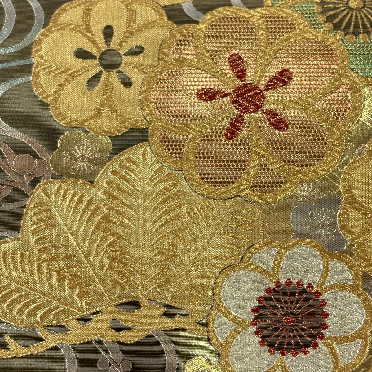 袋帶 秀品級 松樹梅花 流水 金銀線 金金箔 金色 六通 純蠶絲