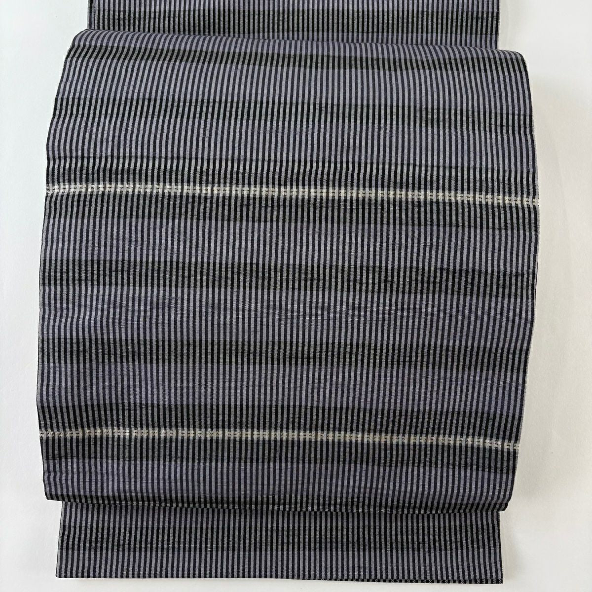 【美品】 袋帶 秀品級 條紋 紫 全通 純蠶絲