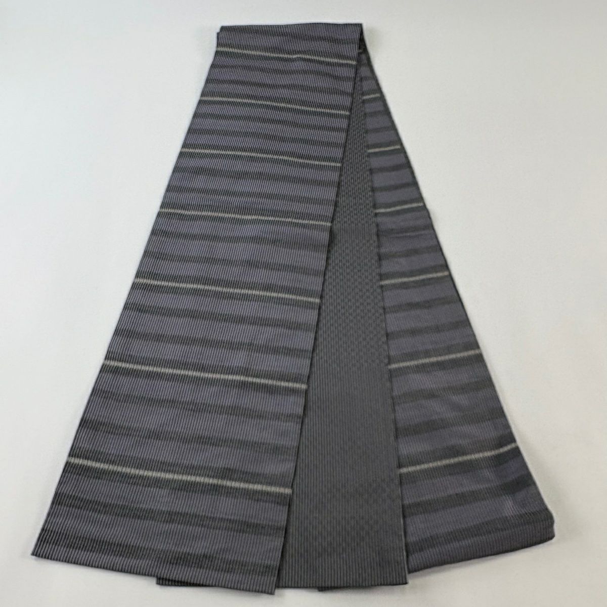 【美品】 袋帶 秀品級 條紋 紫 全通 純蠶絲