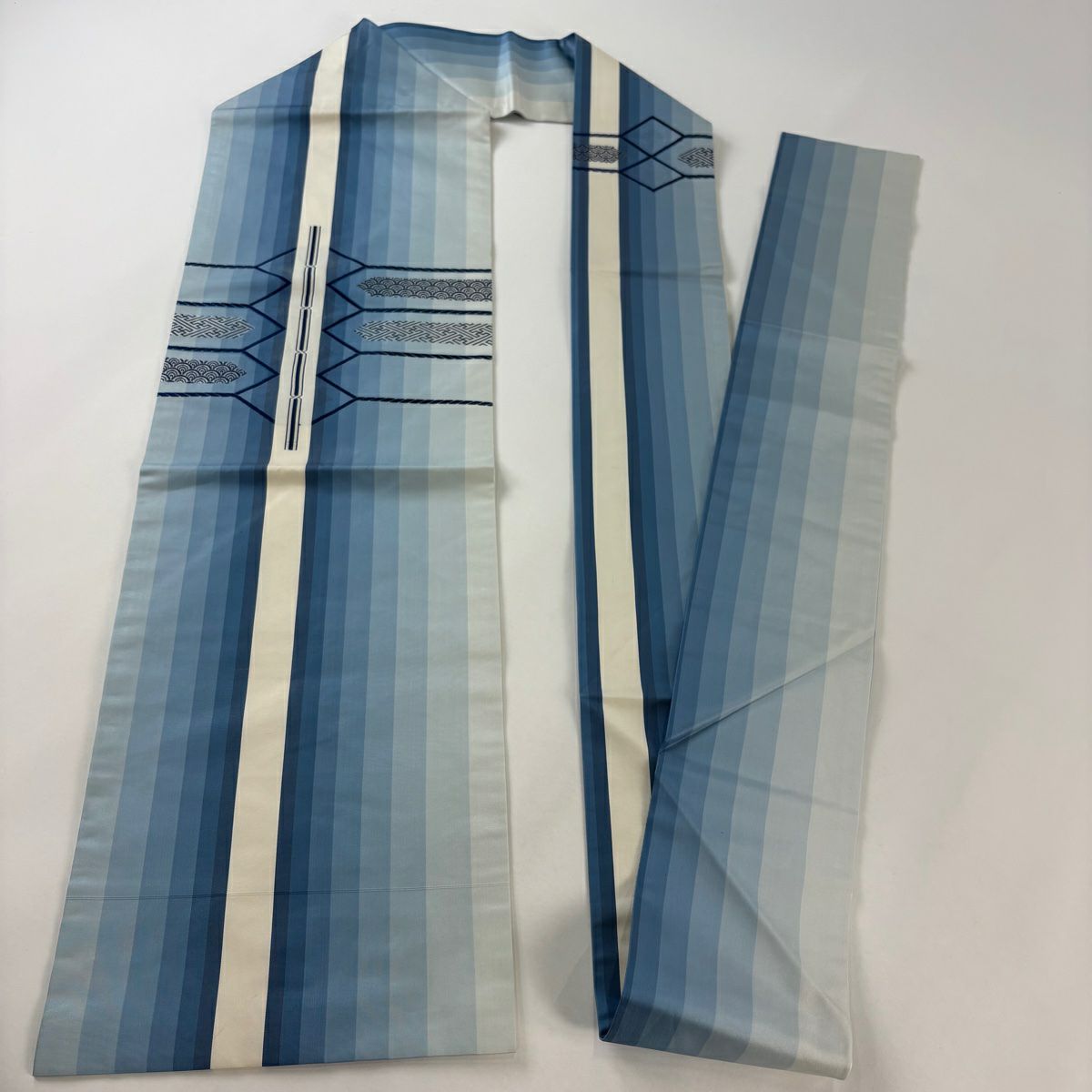 名古屋帶 秀品級 青海波 紗綾形 金金箔 水色 純蠶絲