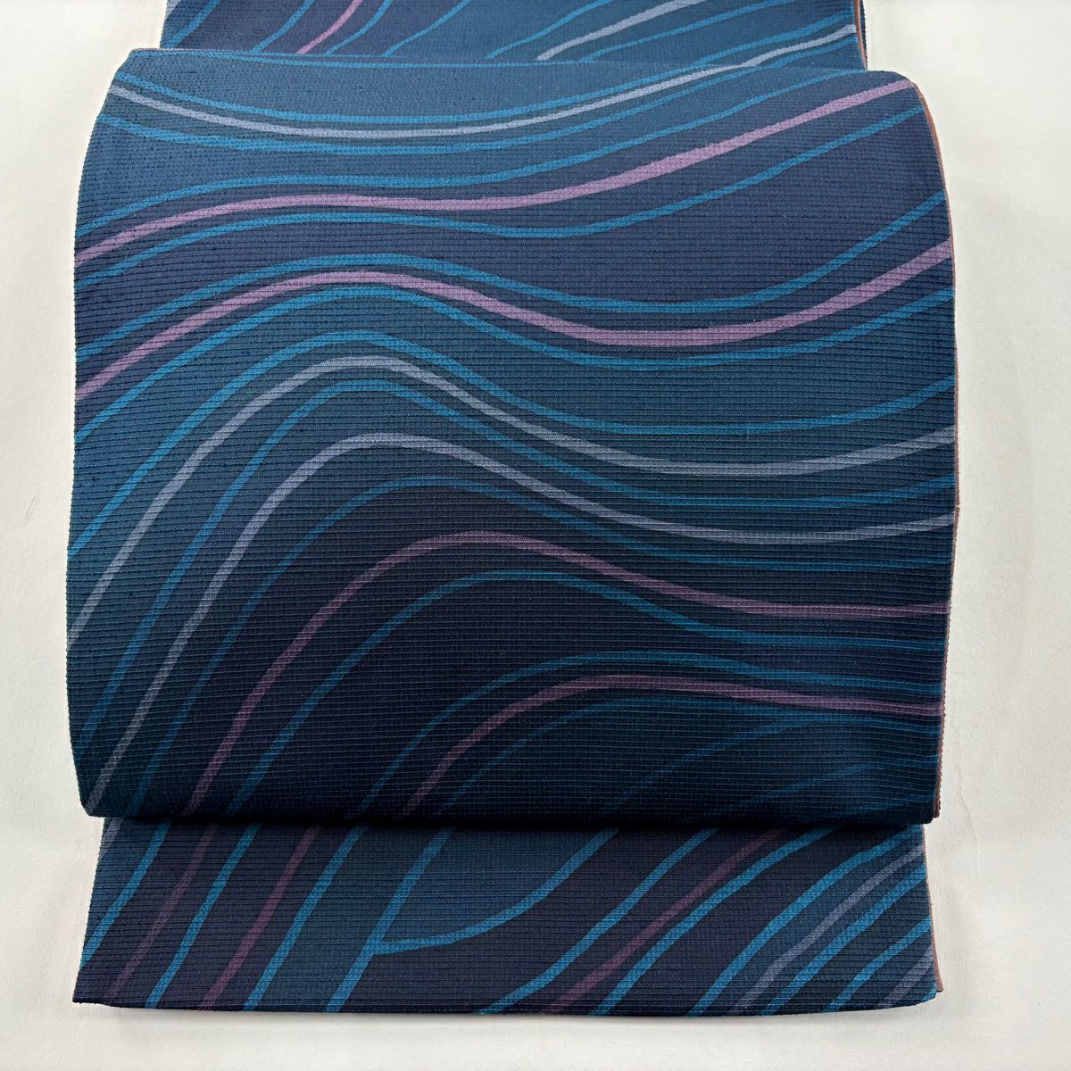 【美品】 袋帶 秀品級 幾何圖案 深藍 全通 純蠶絲