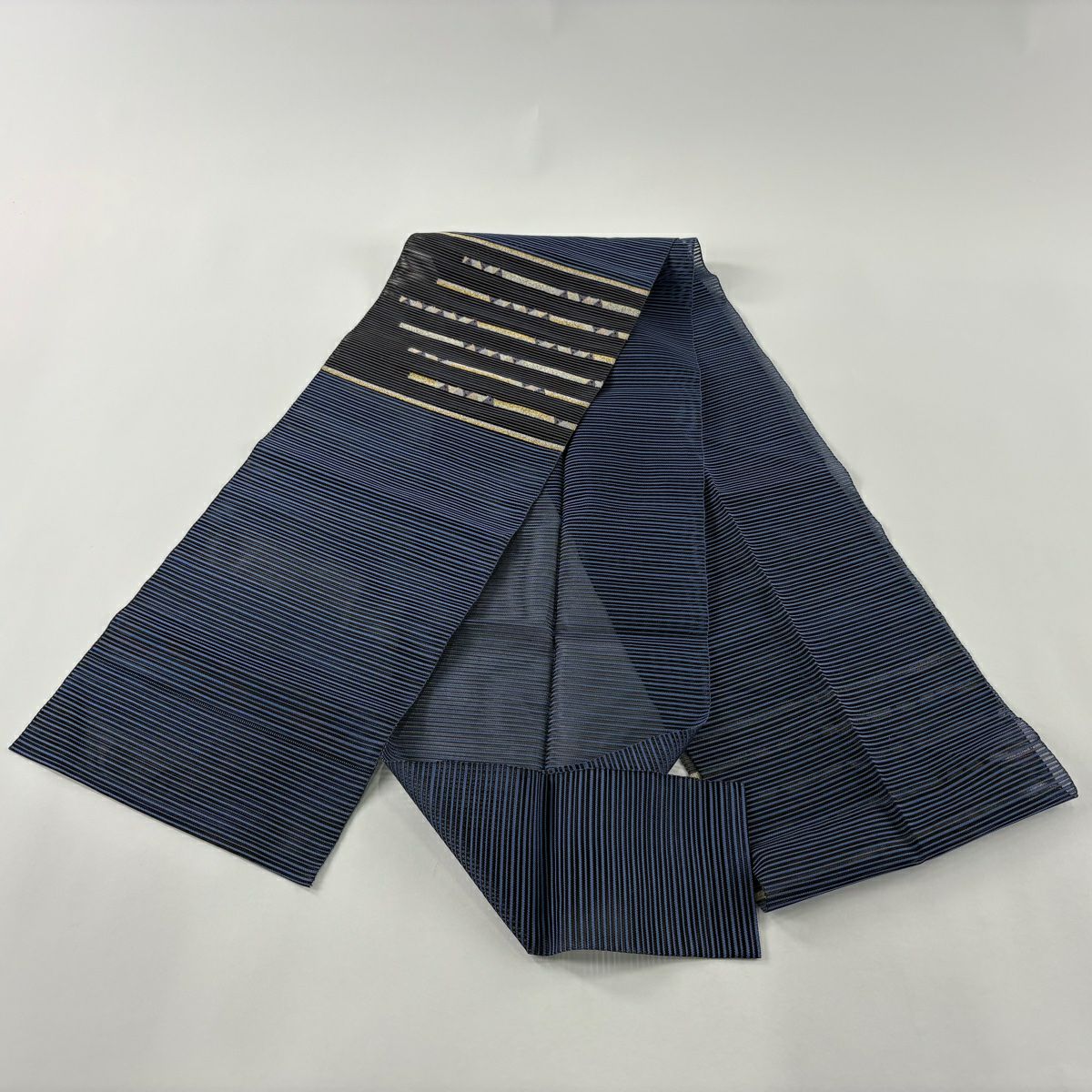 名古屋帶 秀品級 夏帶 絽 八寸名古屋帶 松樹葉仕立 雜紋 金銀彩 墨 純蠶絲