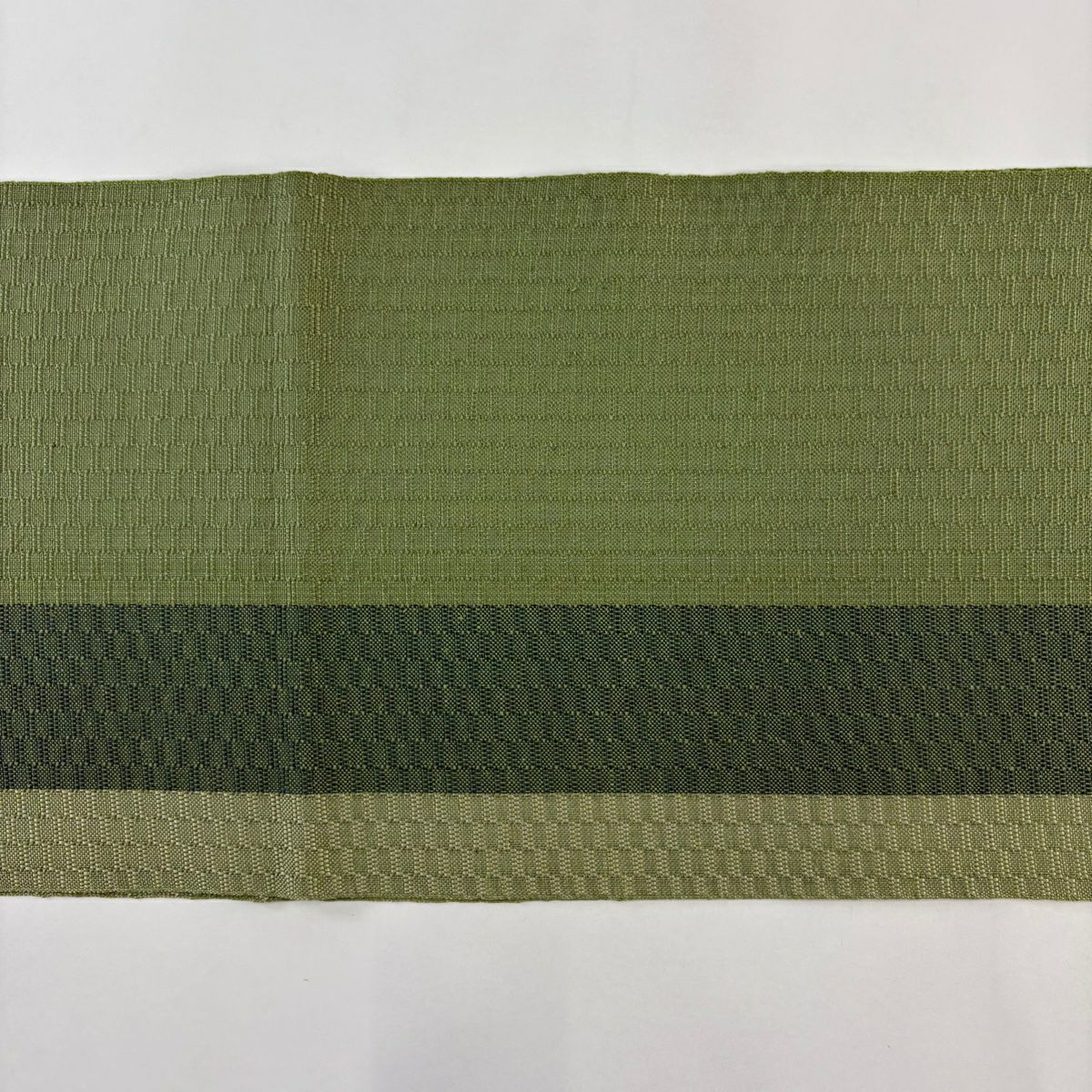 【美品】 名古屋帶 秀品級 八寸名古屋帶 縞 利根紬織地 よもぎ色 純蠶絲