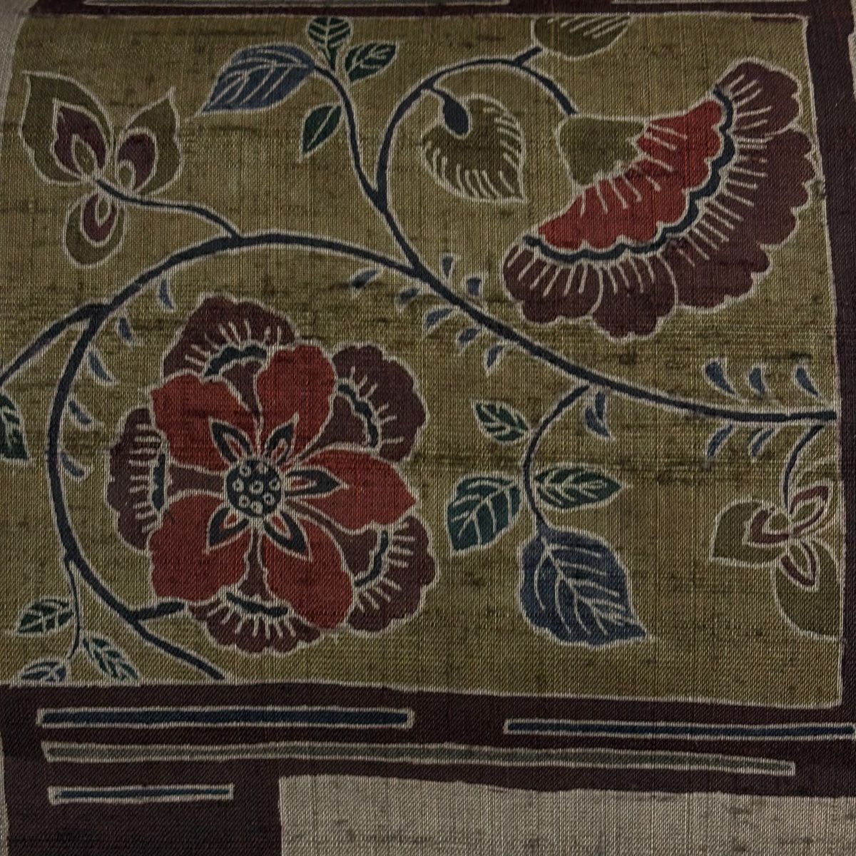 【美品】 袋帶 秀品級 有落款 草花紋 紬織織 茶紫 お太鼓圖案 純蠶絲