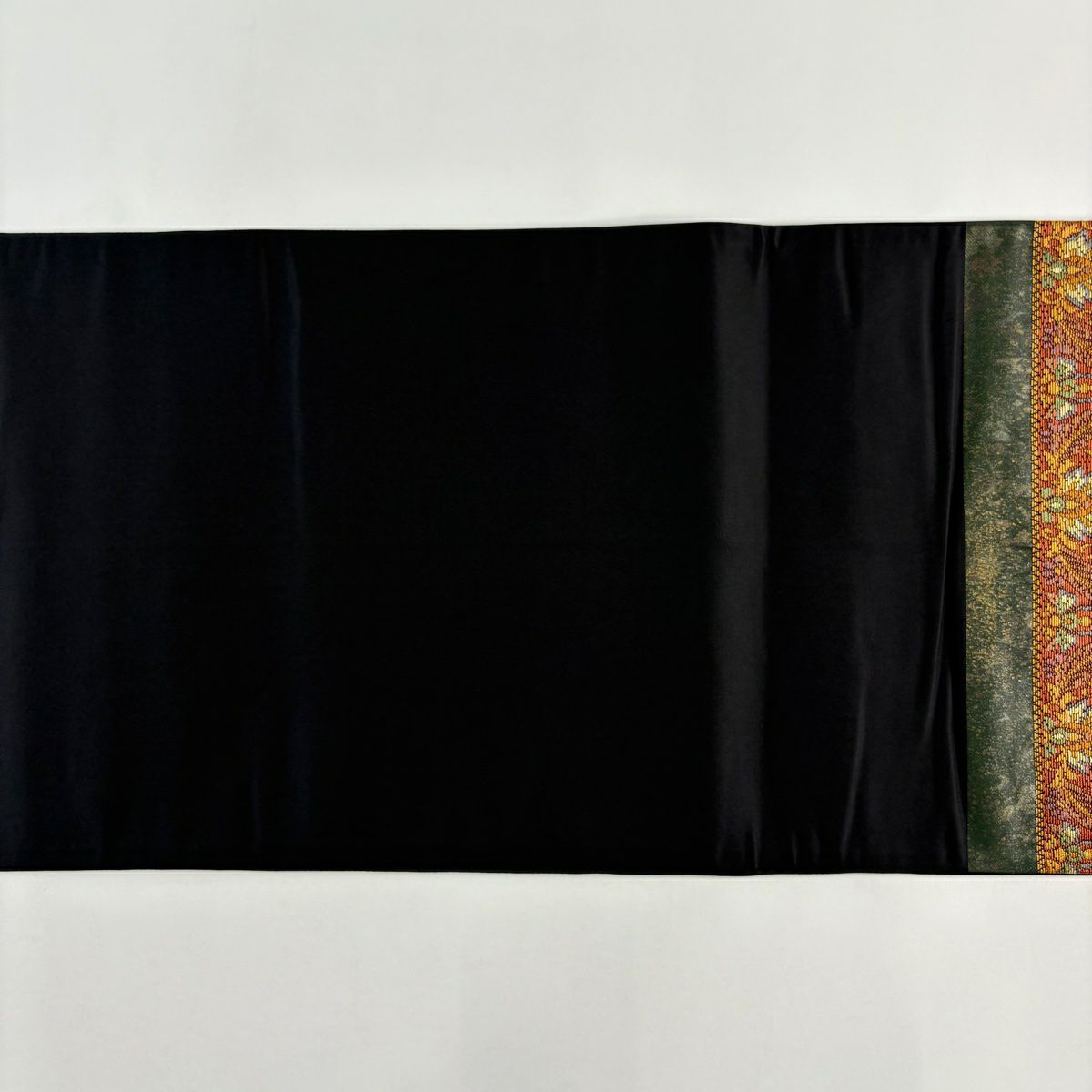 【美品】 袋帶 秀品級 草花紋紋 段紋 金金箔 深綠 六通 純蠶絲