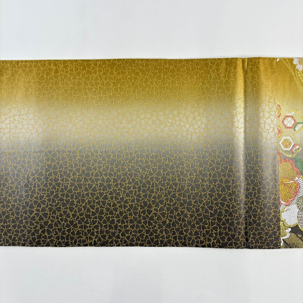 【美品】 袋帶 優品級櫻花梅花金絲金金箔黃土色六通純蠶絲