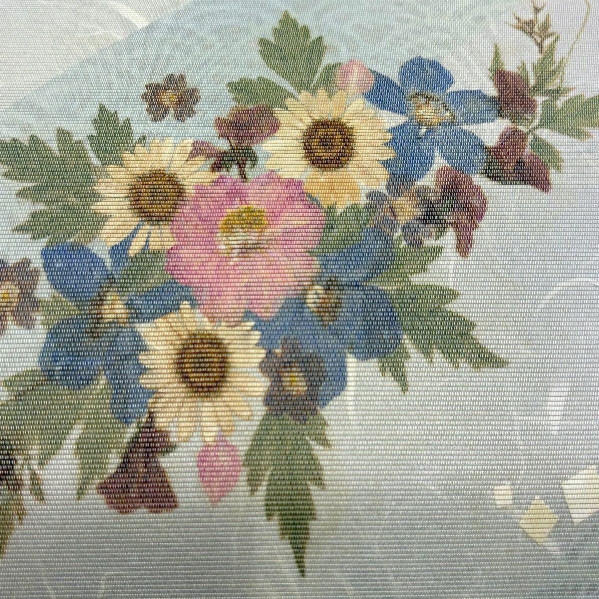 袋帶 秀品級 草花紋 深藍海波 淺紫 お太鼓圖案 純蠶絲