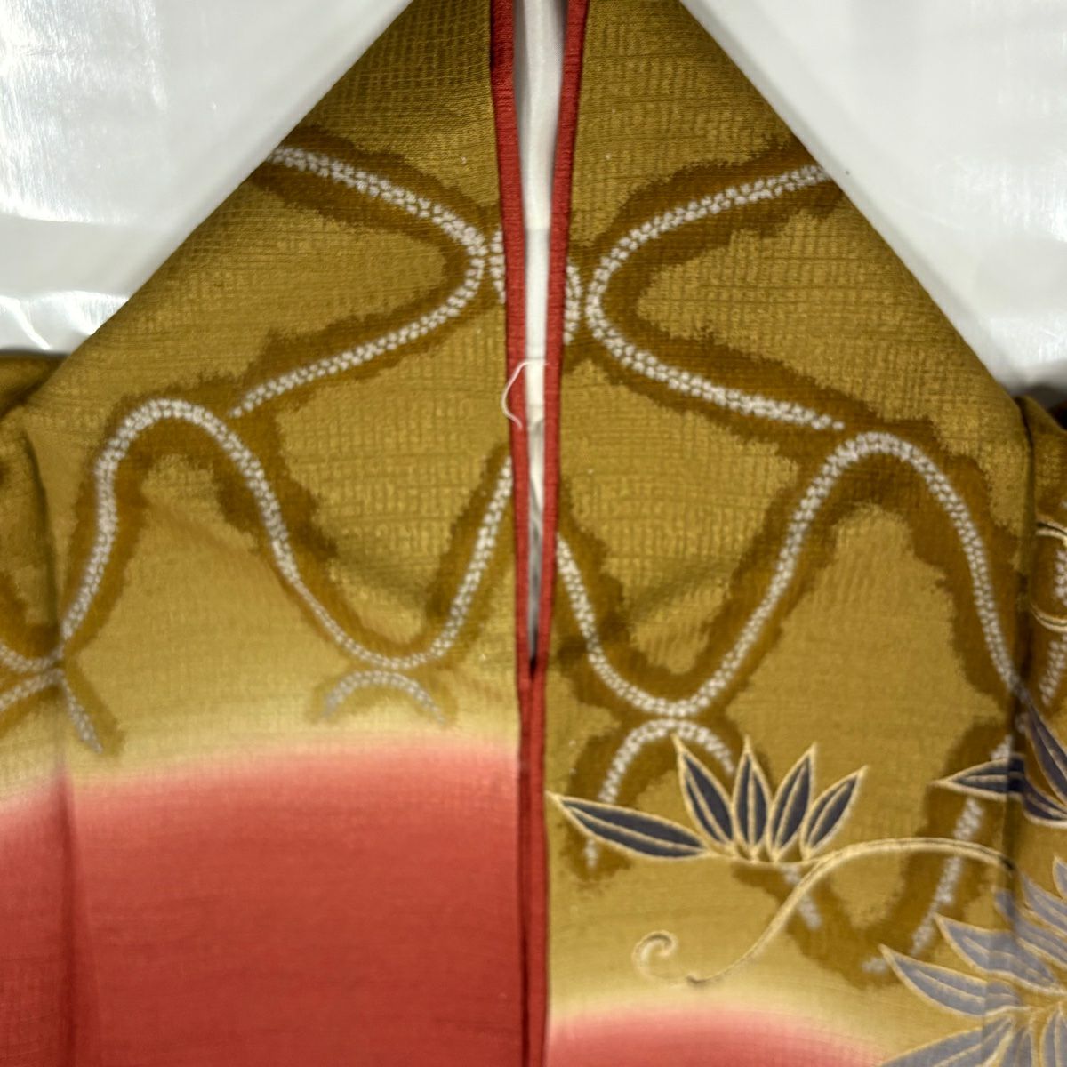 振袖禮服 身長162cm 袖長66cm M 雙層 蝶 藤 金絲 金銀彩 紅茶 純蠶絲 秀品級