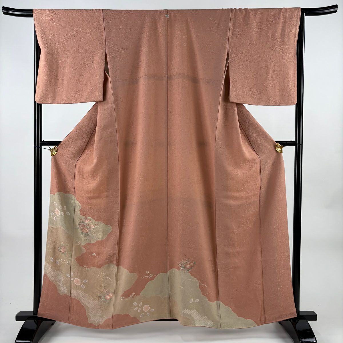 訪問服 身長160cm 袖長65.5cm M 雙層 草花紋紋 雲文 刺繡 絞染 淺粉色 純蠶絲 優品級 一個紋