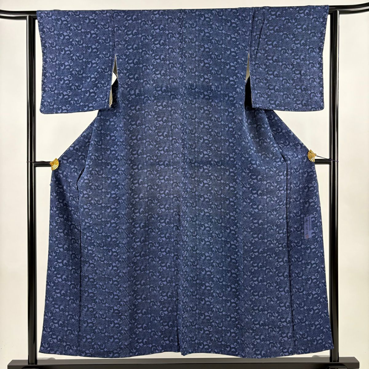 小紋 身長153cm 袖長62cm S 雙層 ますいわ屋 落款 花唐草紋 絞染 深藍 純蠶絲 秀品級