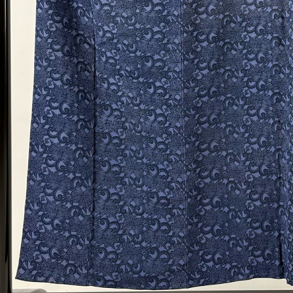 小紋 身長153cm 袖長62cm S 雙層 ますいわ屋 落款 花唐草紋 絞染 深藍 純蠶絲 秀品級