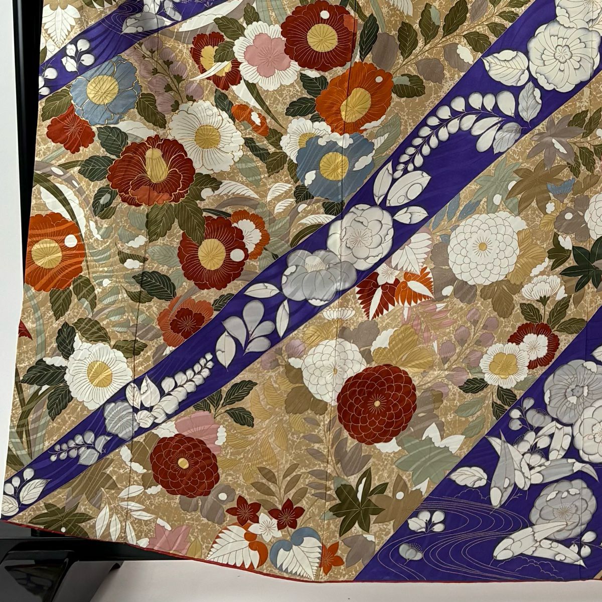 振袖禮服 身長162cm 袖長63.5cm S 雙層 草花紋 辻花染 金絲 金銀彩 淺茶 純蠶絲 優品級