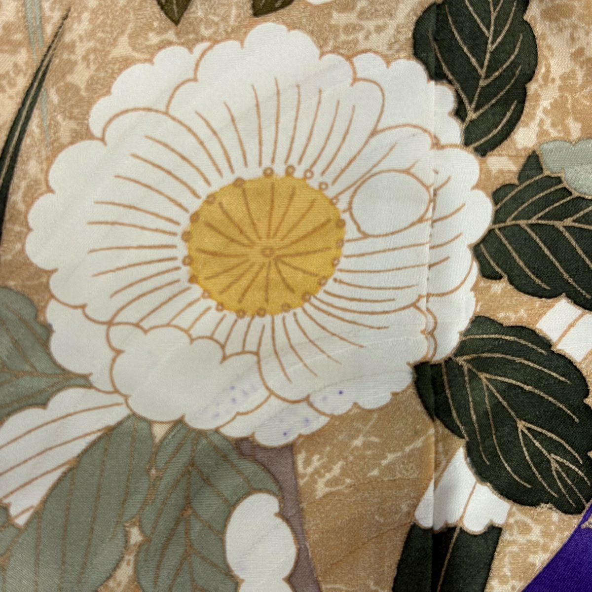 振袖禮服 身長162cm 袖長63.5cm S 雙層 草花紋 辻花染 金絲 金銀彩 淺茶 純蠶絲 優品級