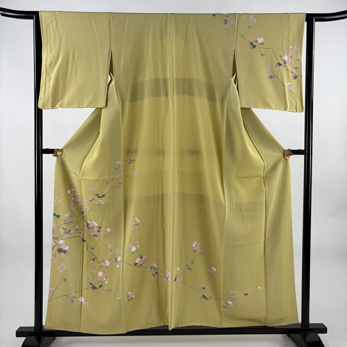 訪問服 身長155.5cm 袖長63cm S 雙層 枝花 抹茶 純蠶絲 秀品級