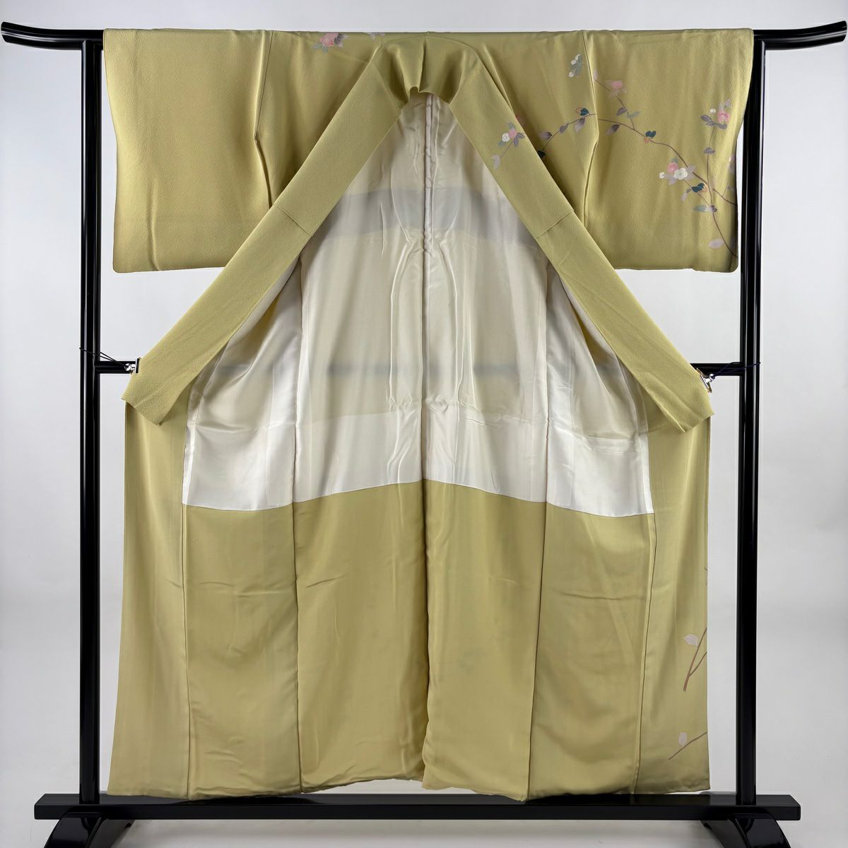 訪問服 身長155.5cm 袖長63cm S 雙層 枝花 抹茶 純蠶絲 秀品級