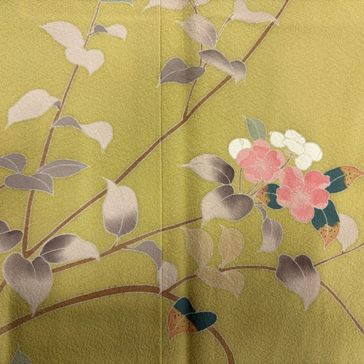 訪問服 身長155.5cm 袖長63cm S 雙層 枝花 抹茶 純蠶絲 秀品級
