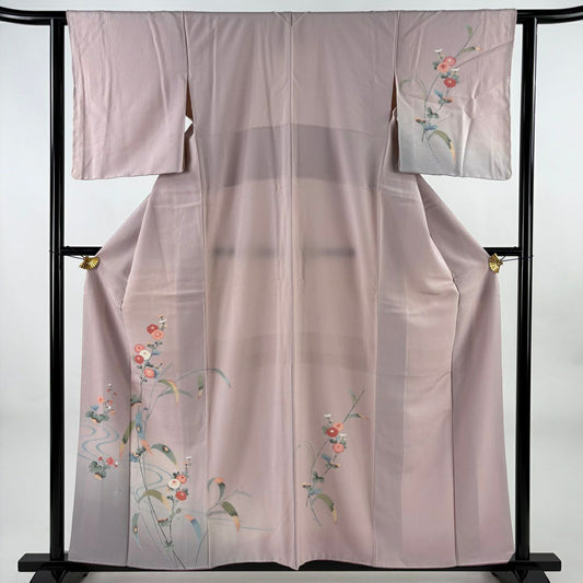 訪問服 身長158cm 袖長61cm S 雙層 菊花 流水 染分 薄紫 純蠶絲 秀品級