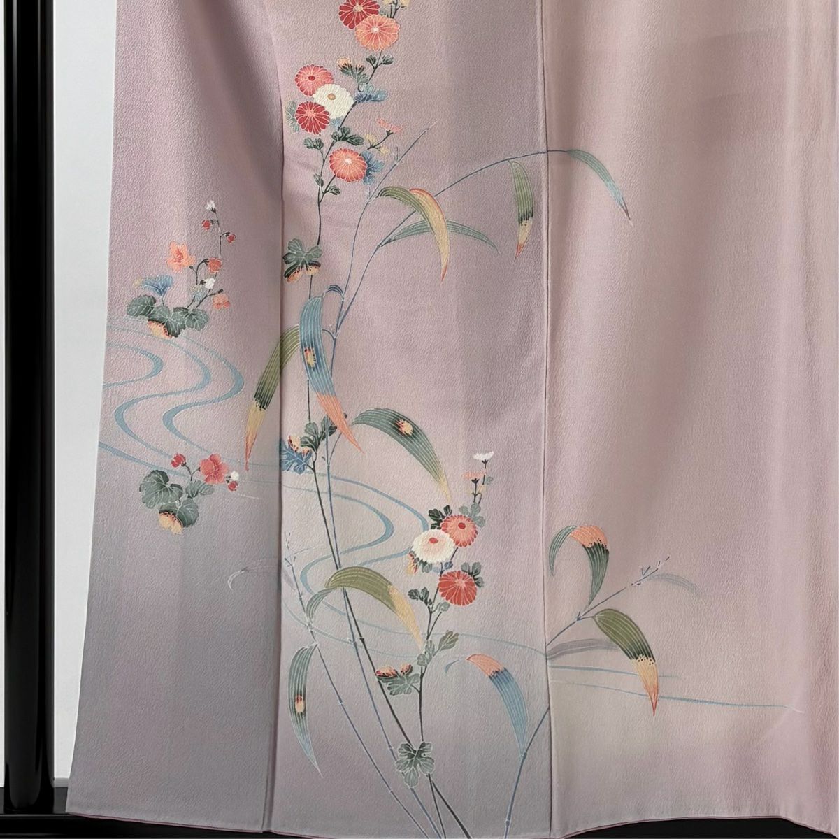 訪問服 身長158cm 袖長61cm S 雙層 菊花 流水 染分 薄紫 純蠶絲 秀品級