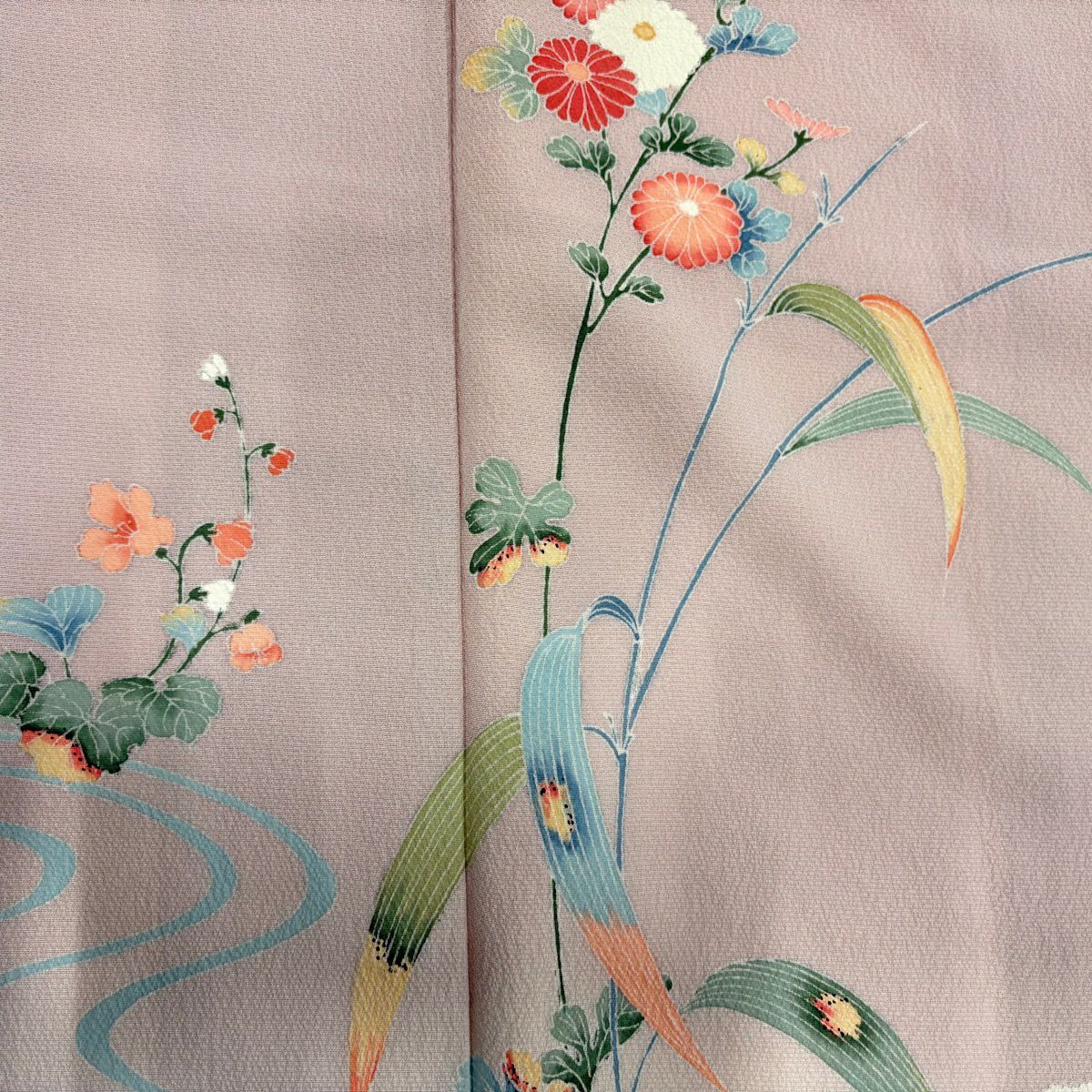 訪問服 身長158cm 袖長61cm S 雙層 菊花 流水 染分 薄紫 純蠶絲 秀品級