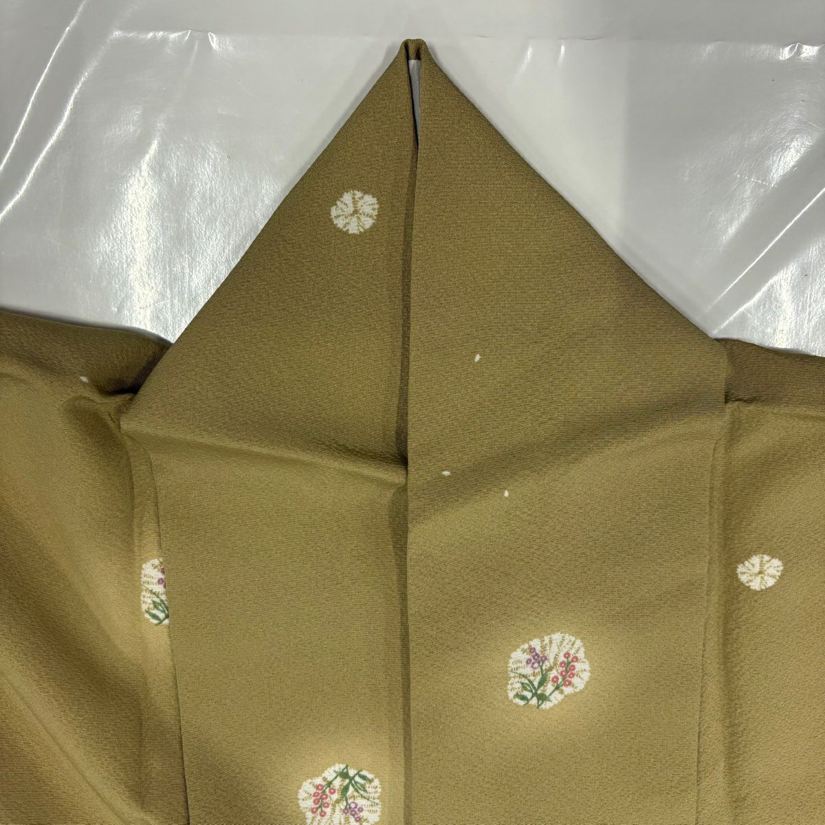 【美品】 小紋 身長154cm 袖長62cm S 雙層 草花紋紋 漸層 薄茶 純蠶絲 優品級