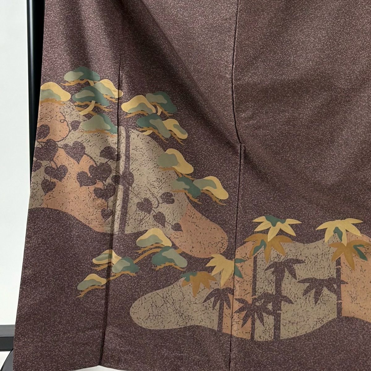 【美品】訪問服 身長167cm 袖長65.5cm M 雙層 紬織織 松樹 竹子 茶紫 純蠶絲 秀品級
