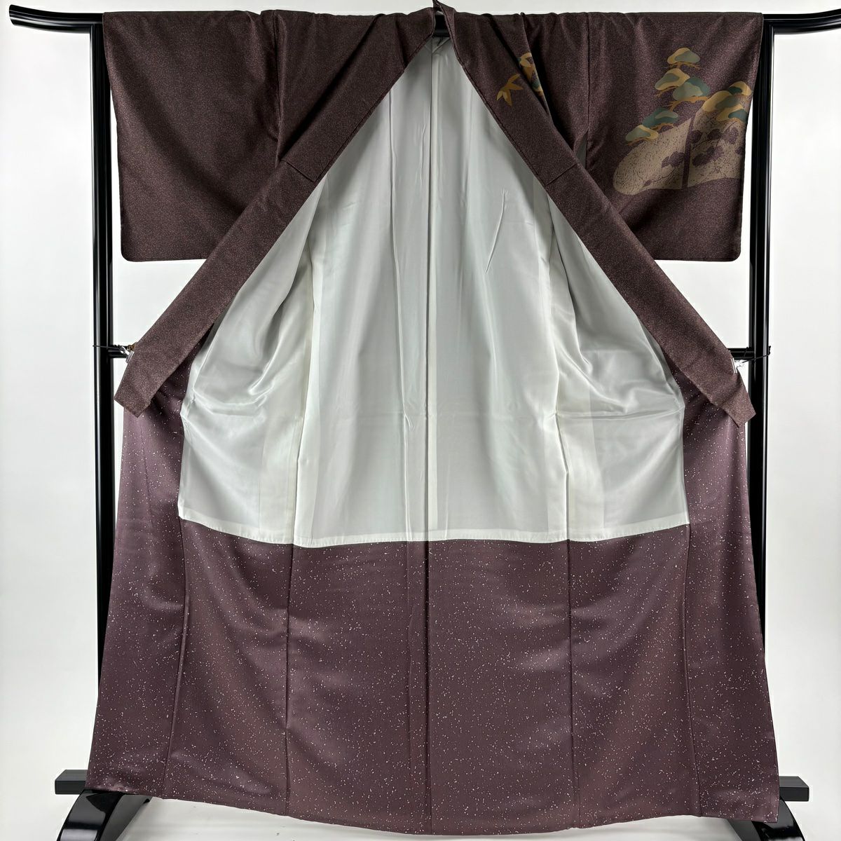 【美品】訪問服 身長167cm 袖長65.5cm M 雙層 紬織織 松樹 竹子 茶紫 純蠶絲 秀品級