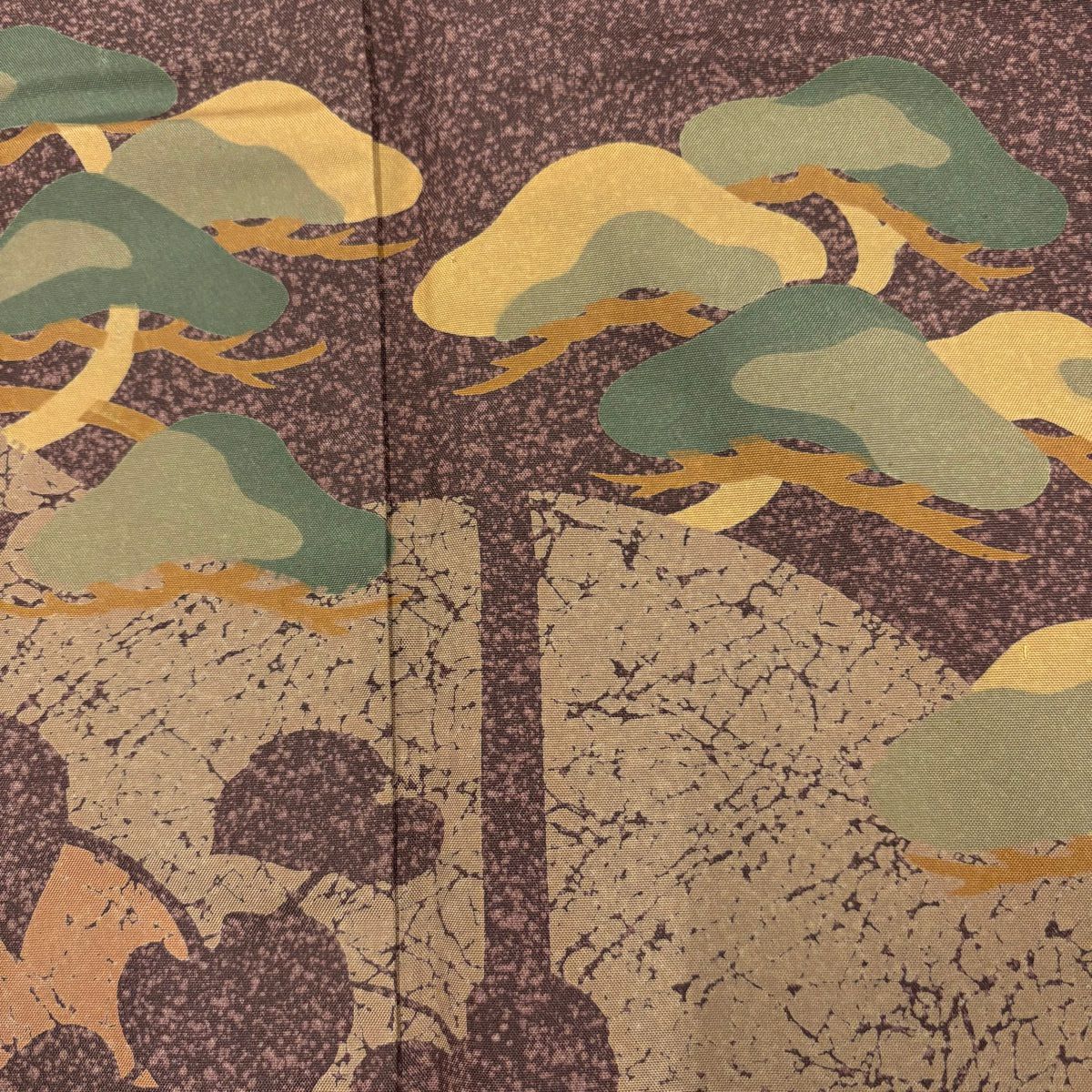 【美品】訪問服 身長167cm 袖長65.5cm M 雙層 紬織織 松樹 竹子 茶紫 純蠶絲 秀品級