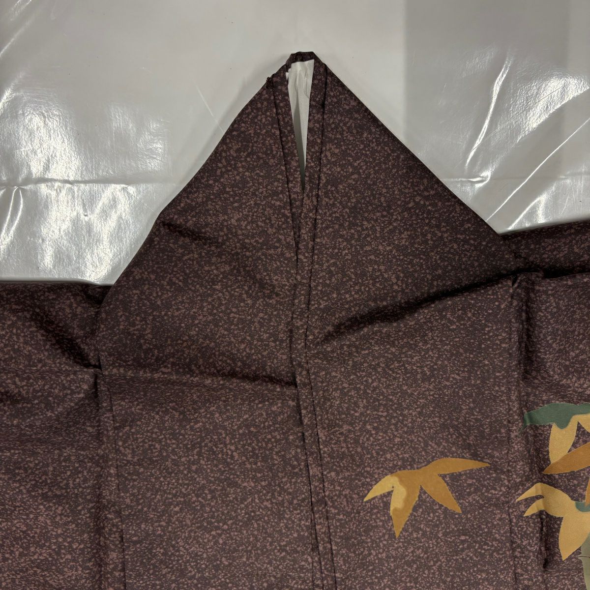 【美品】訪問服 身長167cm 袖長65.5cm M 雙層 紬織織 松樹 竹子 茶紫 純蠶絲 秀品級