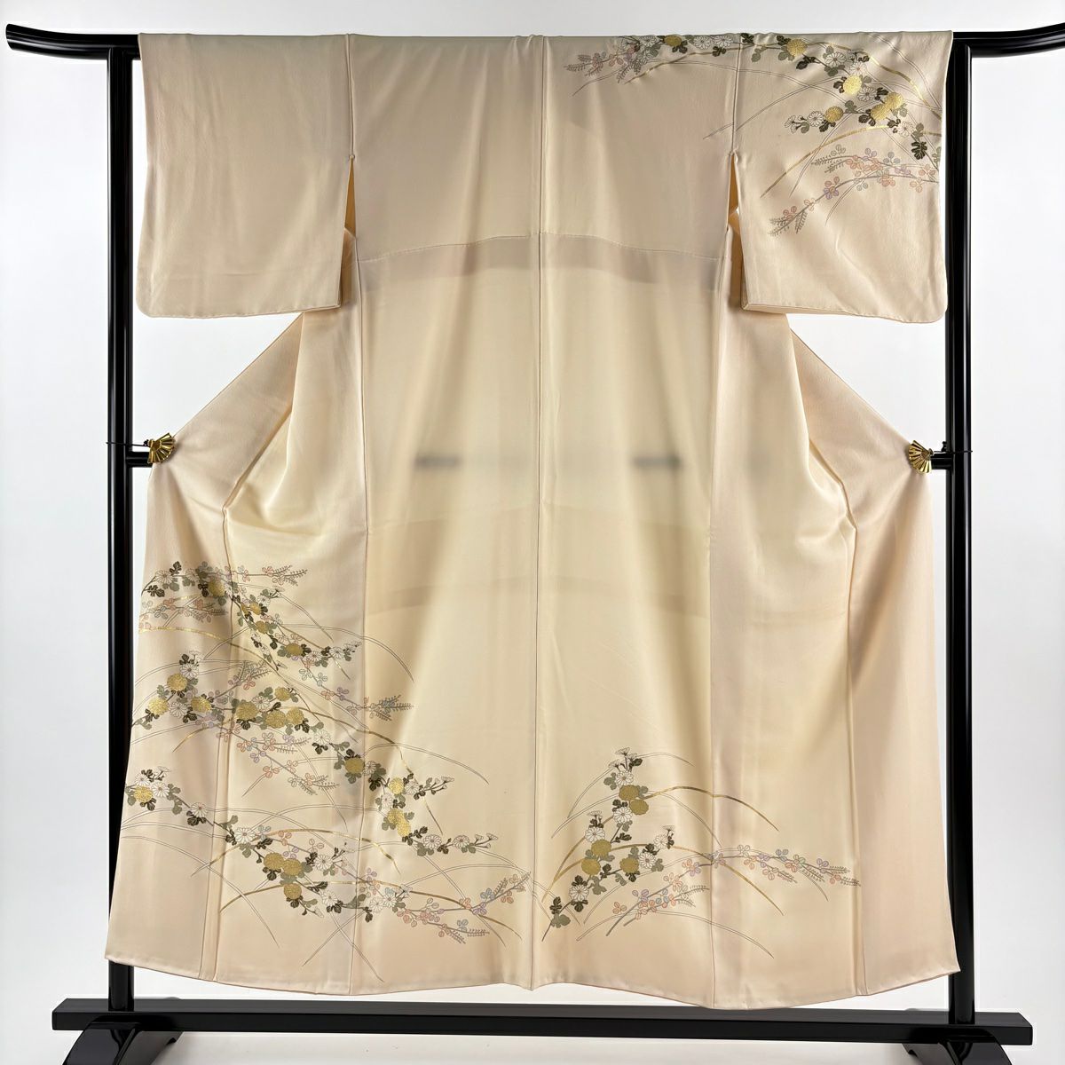 訪問服 身長153cm 袖長63cm S 雙層 菊花 萩 金銀彩 米色 純蠶絲 優品級