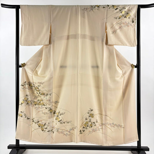 訪問服 身長153cm 袖長63cm S 雙層 菊花 萩 金銀彩 米色 純蠶絲 優品級