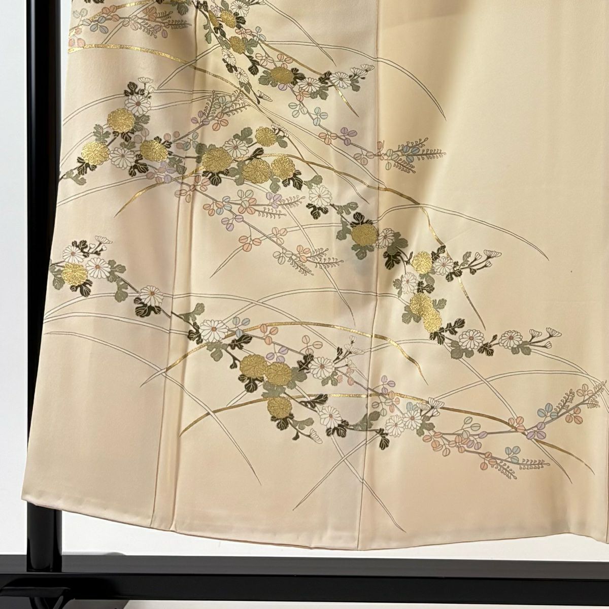訪問服 身長153cm 袖長63cm S 雙層 菊花 萩 金銀彩 米色 純蠶絲 優品級