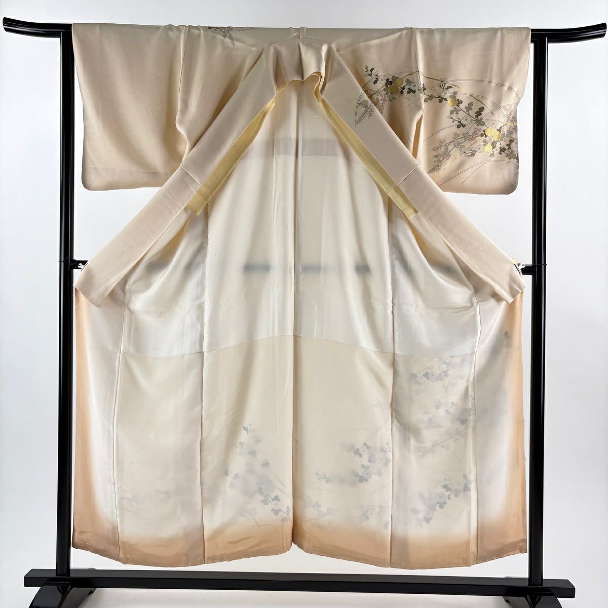 訪問服 身長153cm 袖長63cm S 雙層 菊花 萩 金銀彩 米色 純蠶絲 優品級