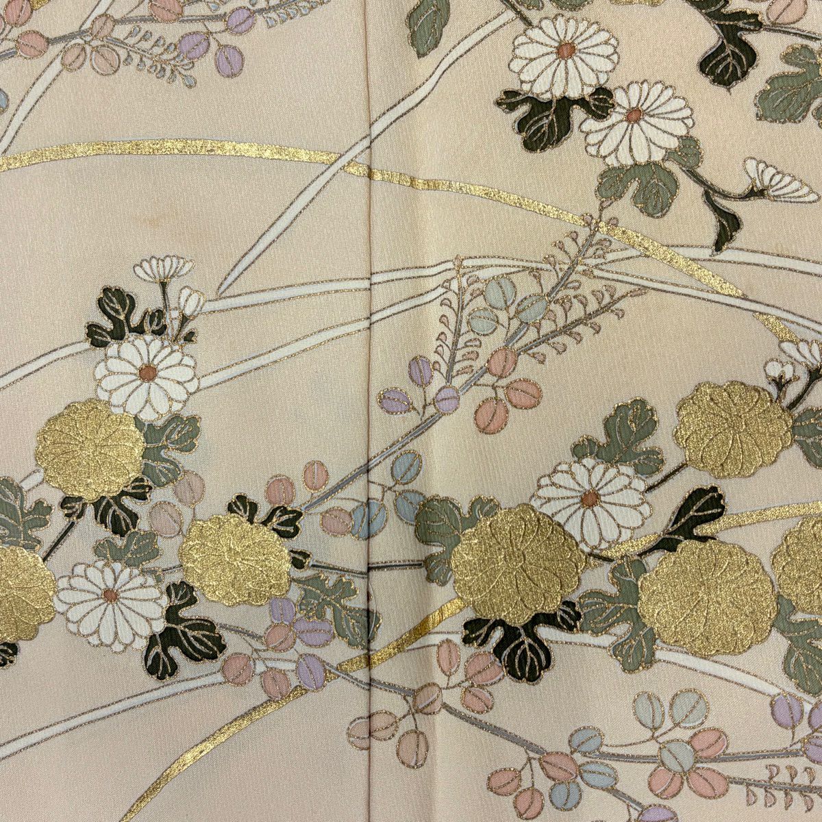 訪問服 身長153cm 袖長63cm S 雙層 菊花 萩 金銀彩 米色 純蠶絲 優品級
