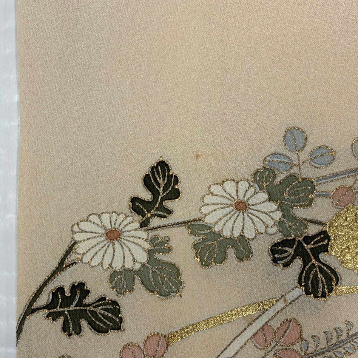 訪問服 身長153cm 袖長63cm S 雙層 菊花 萩 金銀彩 米色 純蠶絲 優品級