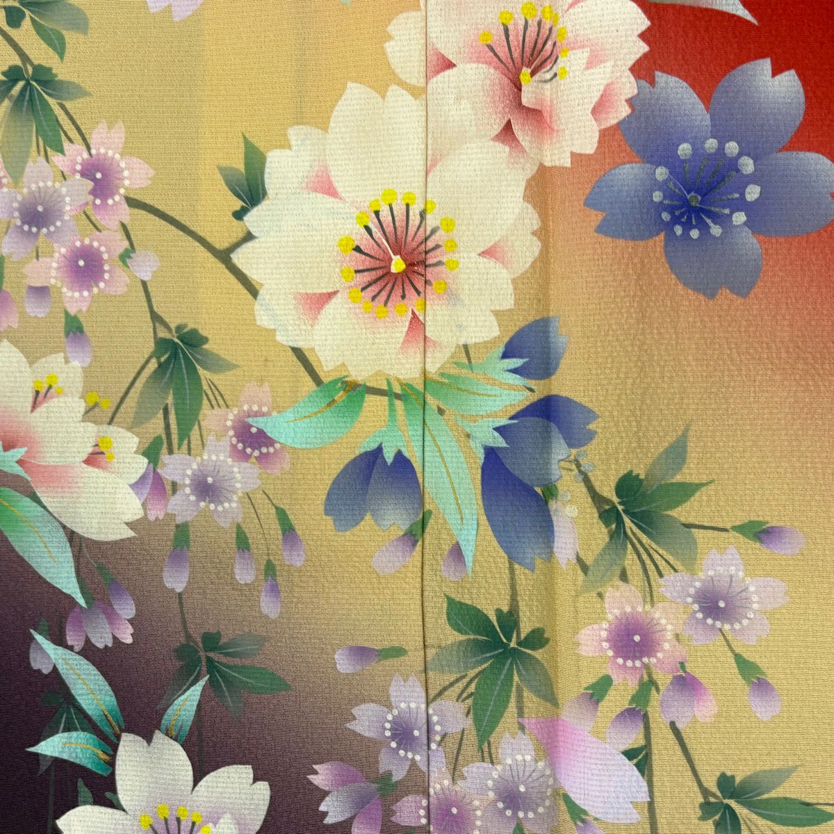 振袖禮服 身長167cm 袖長68cm L 雙層 櫻花花瓣 漸層紅 純蠶絲 優品級