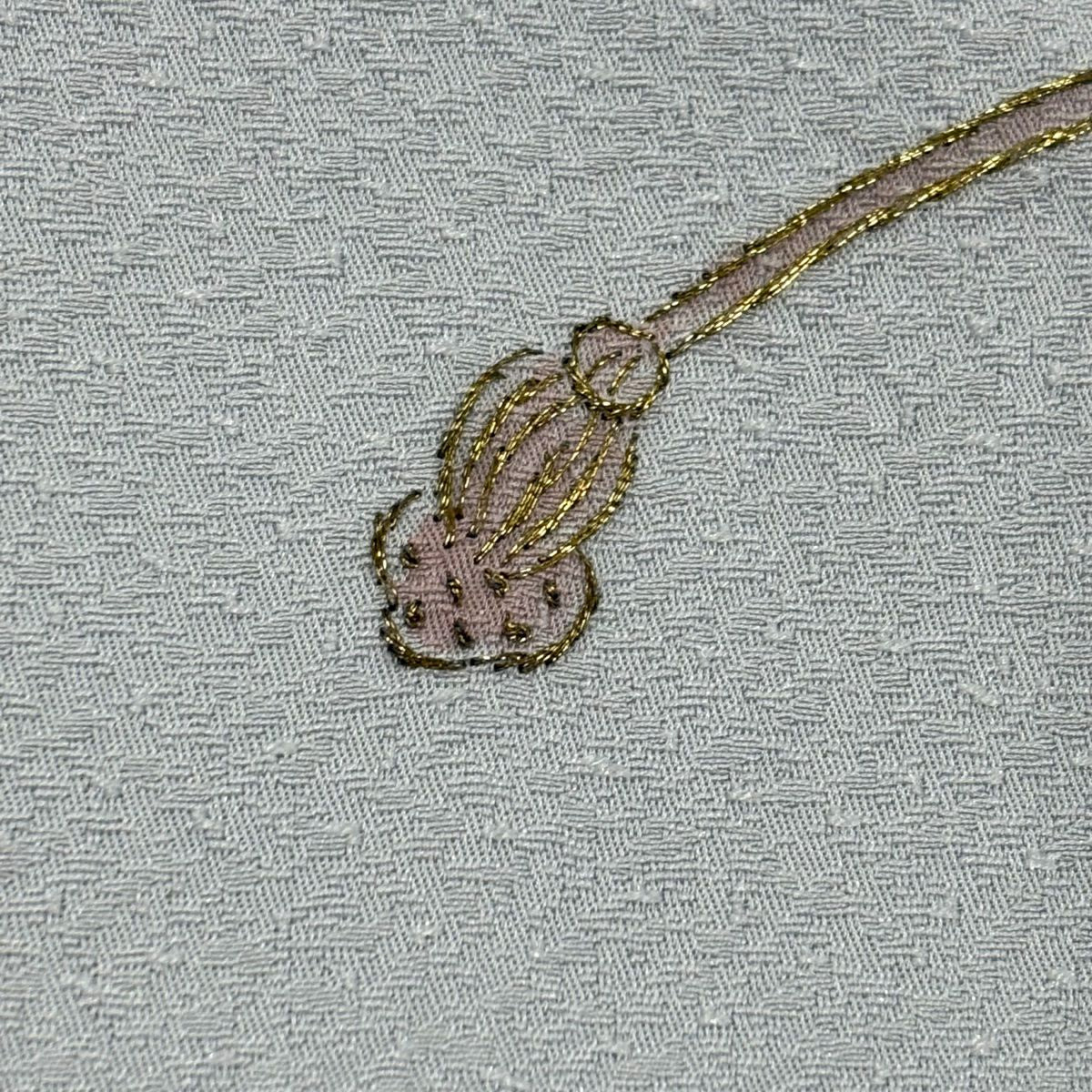 付下 身長163cm 袖長64.5cm M 雙層 幾帳 草花紋紋 刺繡 金絲 青灰色 純蠶絲 秀品級
