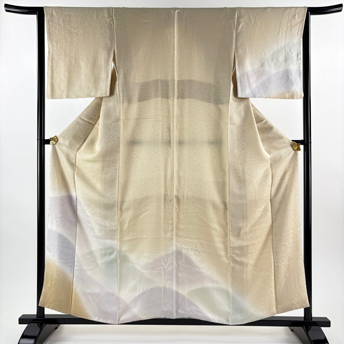 付下 身長156.5cm 袖長65cm M 雙層 山並 金金箔散佈 銀彩 漸層 米色 純蠶絲 優品級