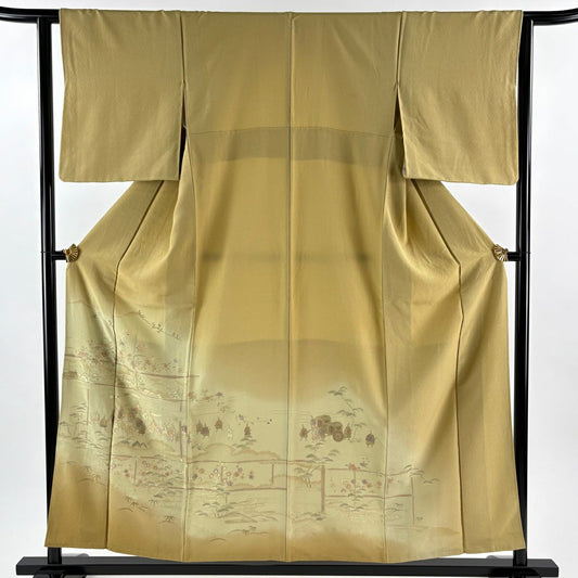 付下 身長156cm 袖長62cm S 雙層 風景 人物 刺繡 金線 灰茶 純蠶絲 秀品級 一個紋
