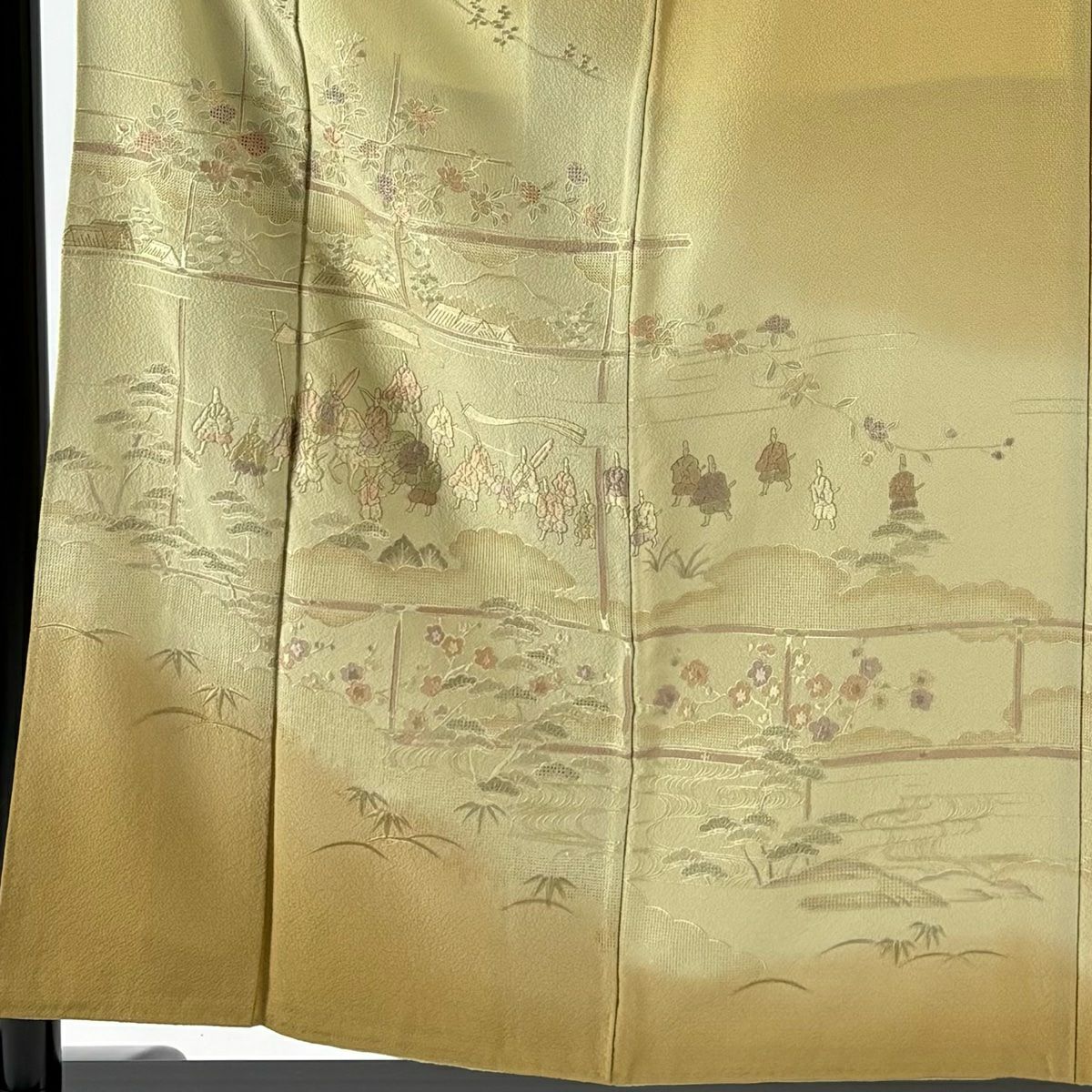 付下 身長156cm 袖長62cm S 雙層 風景 人物 刺繡 金線 灰茶 純蠶絲 秀品級 一個紋