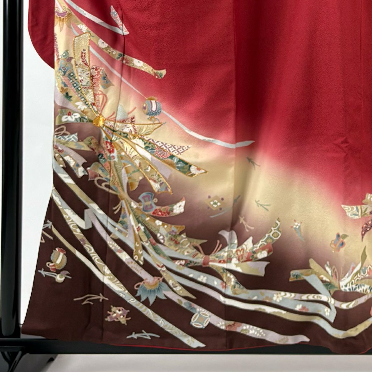振袖禮服 身長158cm 袖長62.5cm S 雙層 寶盡くし 束ね熨斗紋 金絲 金銀彩 紅 純蠶絲 秀品級